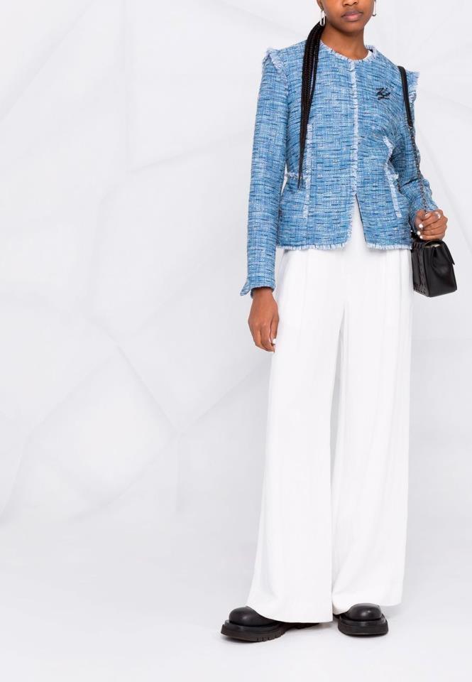 KARL LAGERFELD BOUCLE JACKET W/FRINGES BLUE MIX