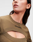 KARL LAGERFELD TOP S/SLV LOGO KNIT KHAKI