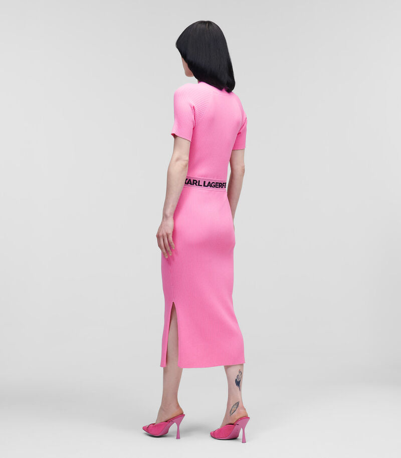 KARL LAGERFELD DRESS KNIT W/LOGO CANDY PINK