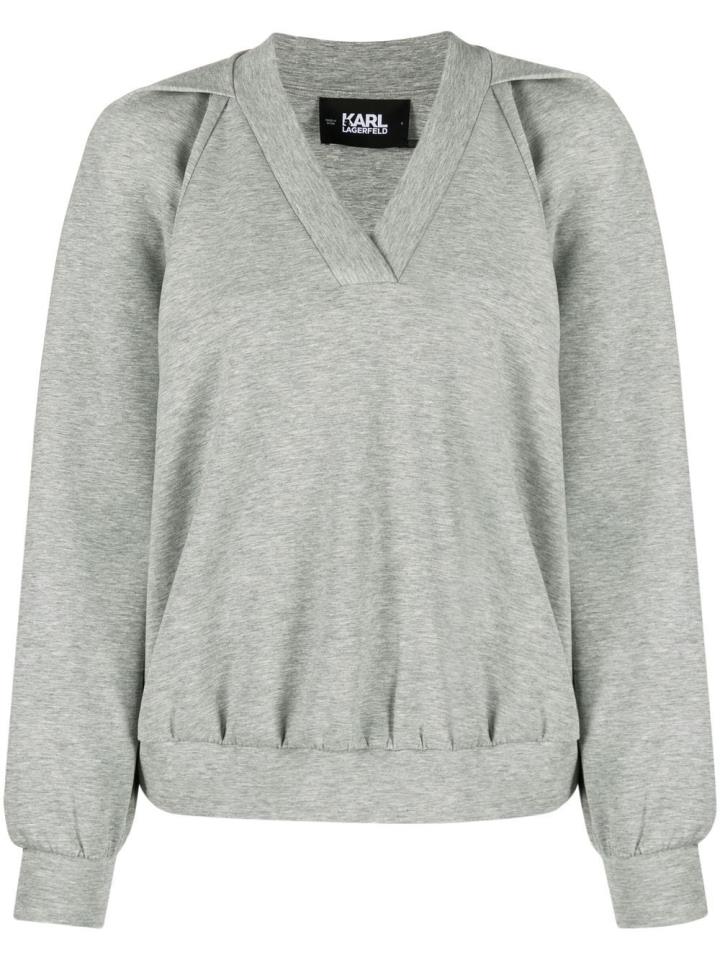 KARL LAGERFELD JERSEY TOP V-NECK GREY MELANGE