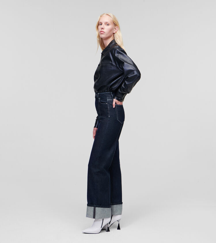 KARL LAGERFELD WIDE LEG DENIM PIN-TUCK BLUE