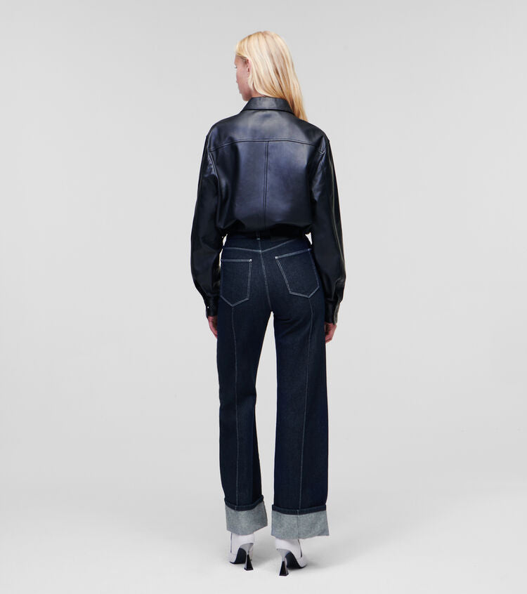 KARL LAGERFELD WIDE LEG DENIM PIN-TUCK BLUE