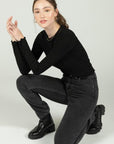 24 COLOURS SLIM MOM JEANS NEGRO LAVADO