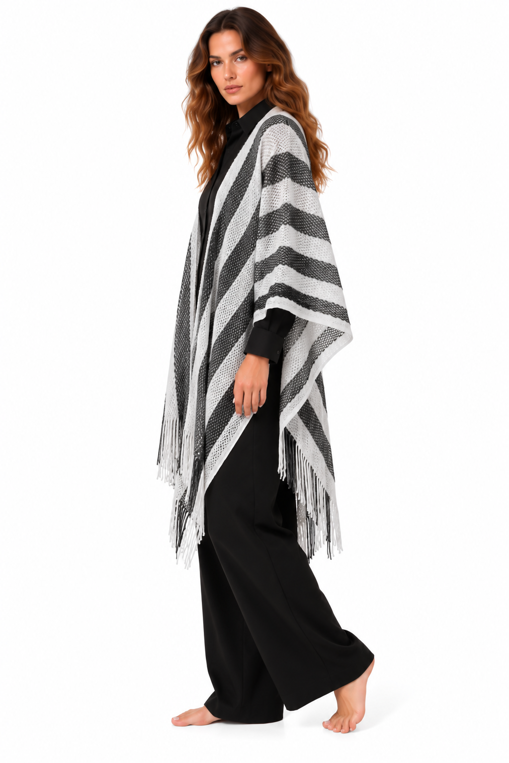 LIU JO PONCHO RETE RIGHE BIANCO NERO