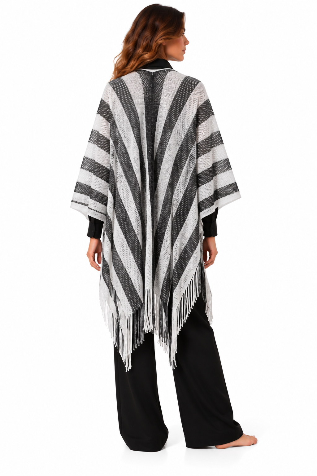 LIU JO PONCHO RETE RIGHE BIANCO NERO