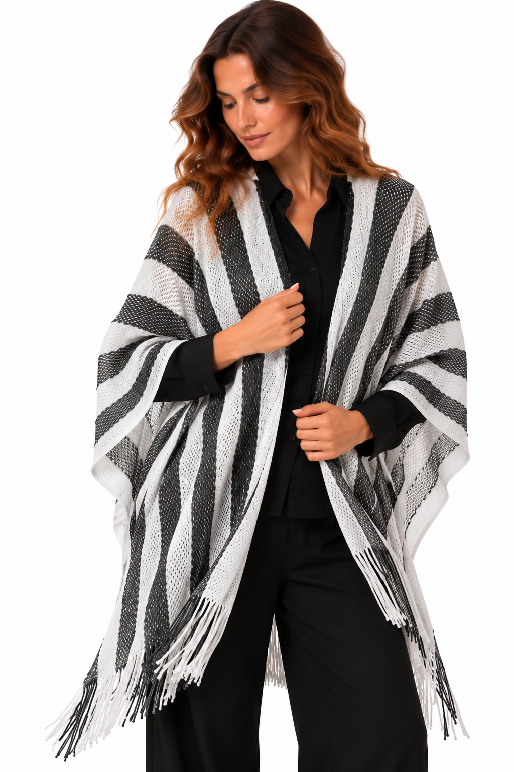 LIU JO PONCHO RETE RIGHE BIANCO NERO