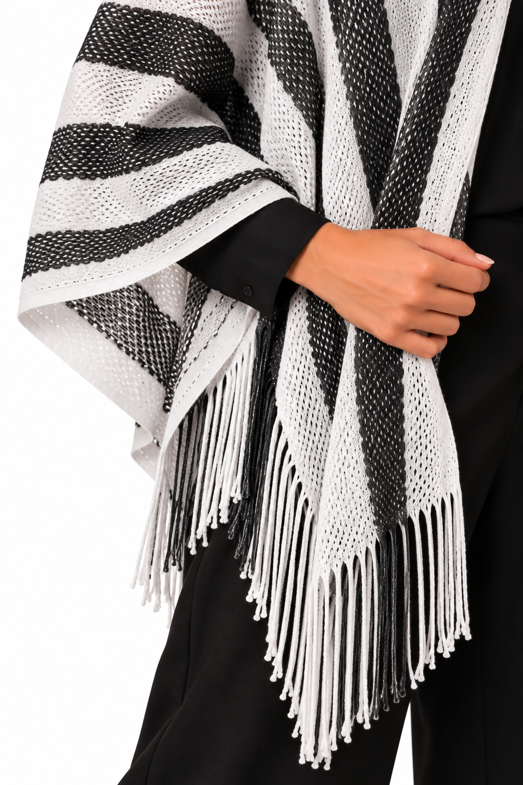 LIU JO PONCHO RETE RIGHE BIANCO NERO