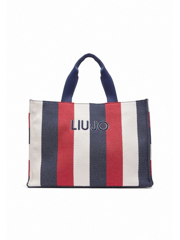 LIU JO L TOTE STRIPED CANVAS BLUE