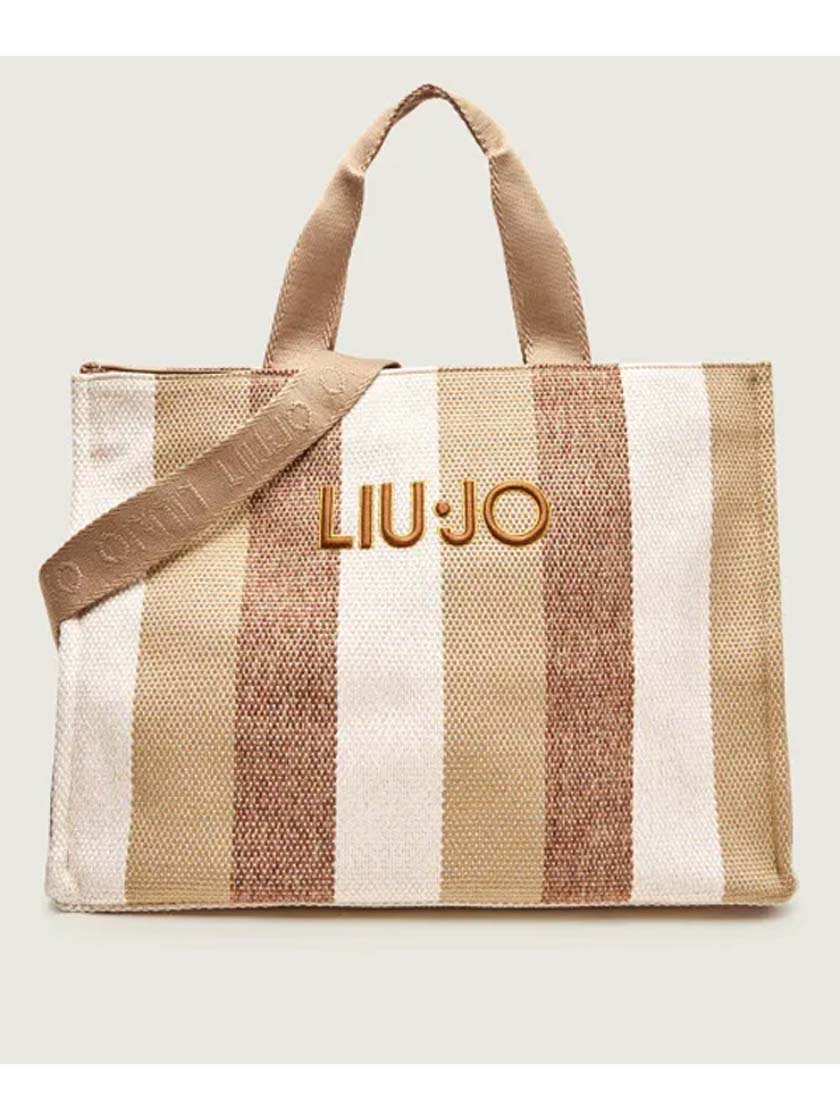 LIU JO L TOTE STRIPED CANVAS SABBIA