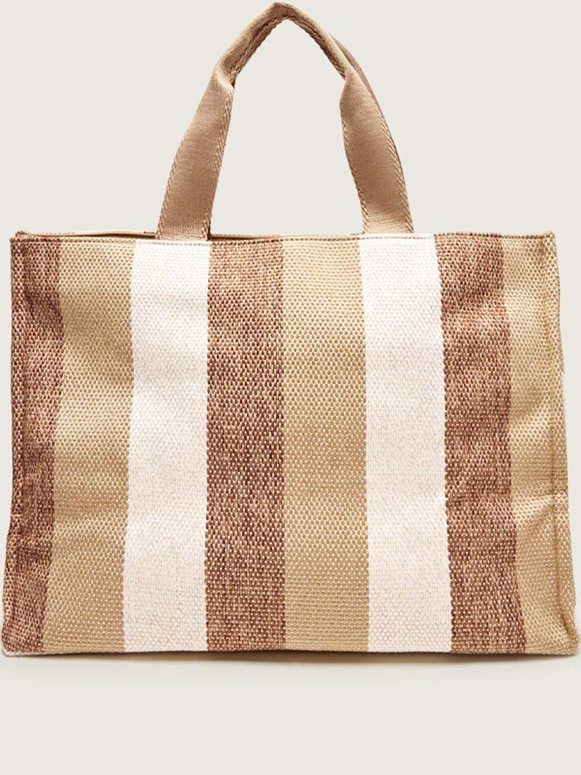 LIU JO L TOTE STRIPED CANVAS SABBIA
