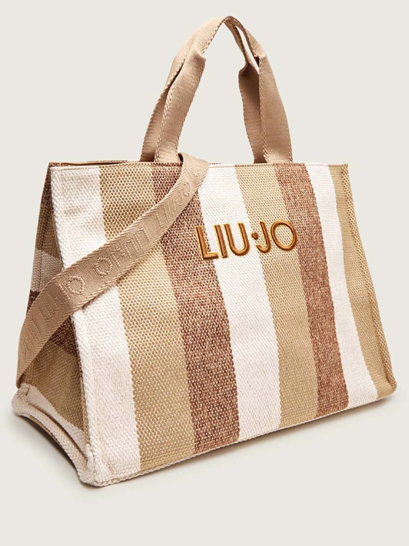 LIU JO L TOTE STRIPED CANVAS SABBIA