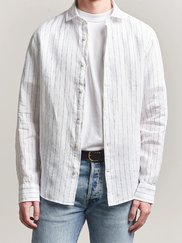 GANT REG LINEN STRIPE SHIRT WHITE
