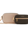 MICHAEL KORS JET SET PEBBLE EMB LTHR BROWN/SFTPINK