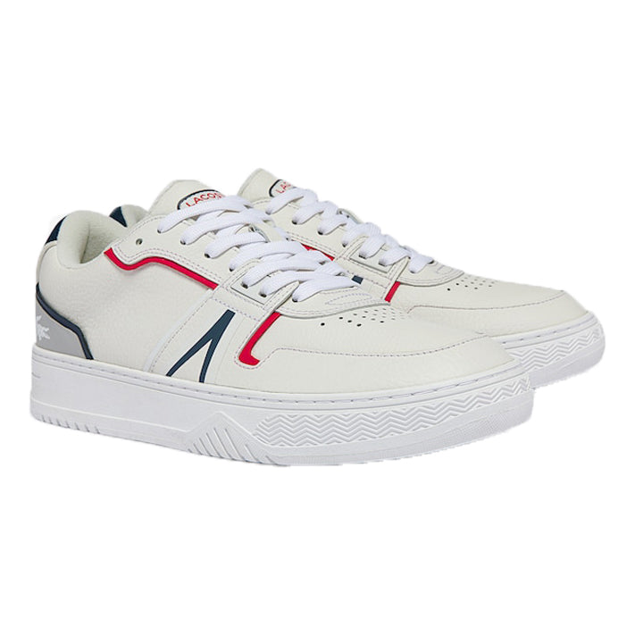 LACOSTE L001 LEATHER SNEAKERS WHITE/NAVY/RED