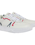 LACOSTE L001 LEATHER SNEAKERS WHITE/NAVY/RED