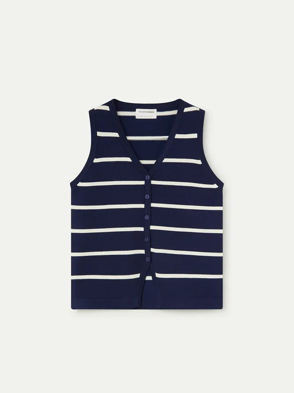 COMPANIA FANTASTICA CHALECO DE PUNTO CON ESTAMPADO DE RAYAS AZUL MARINO Y BLANCO