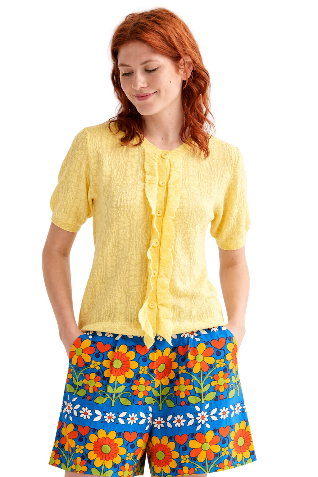 COMPAÑIA FANTASTICA CARDIGAN PUNTO FLORAL AMARILLO