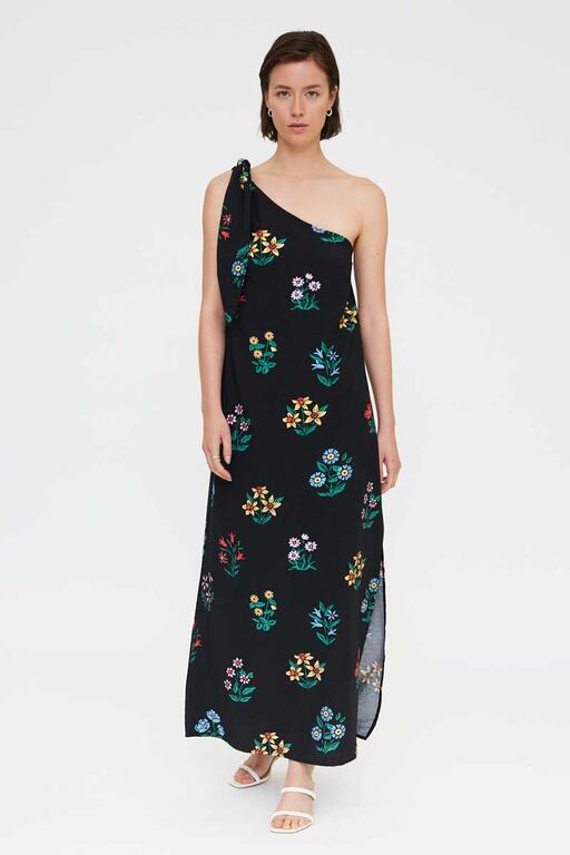 COMPANIA FANTASTICA VESTIDO LARGO ASIMETRICO CON ESTAMPADO MULTICOLOR GARDENER