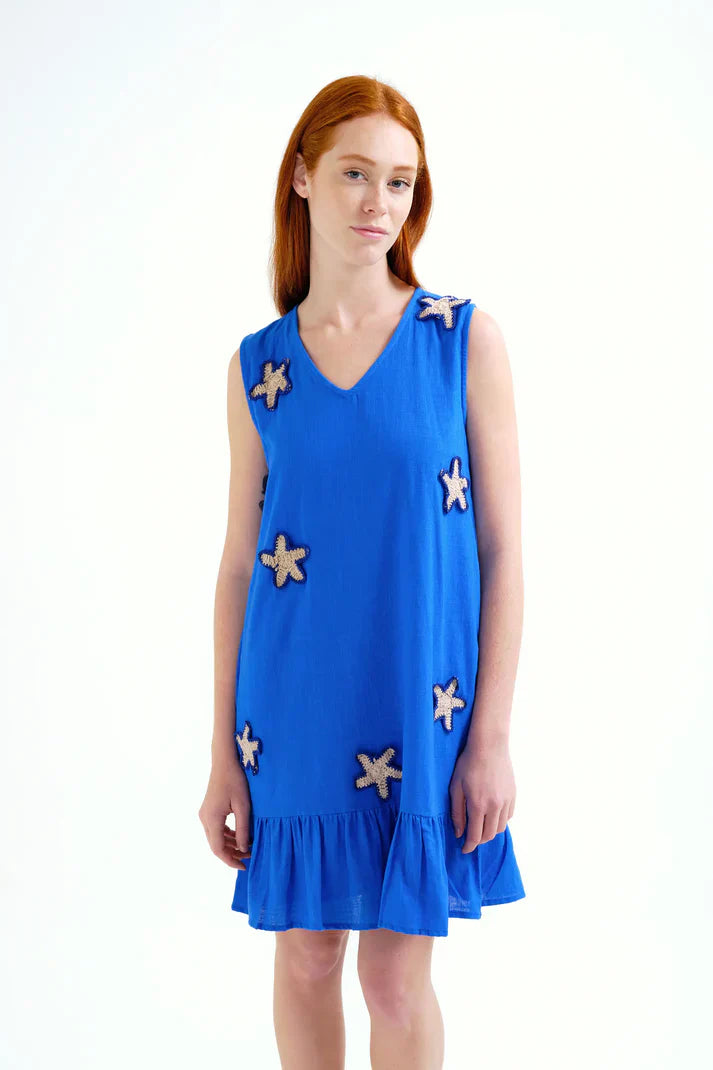 COMPAÑIA FANTASTICA VESTIDO CORTO 100% ALGODON AZU