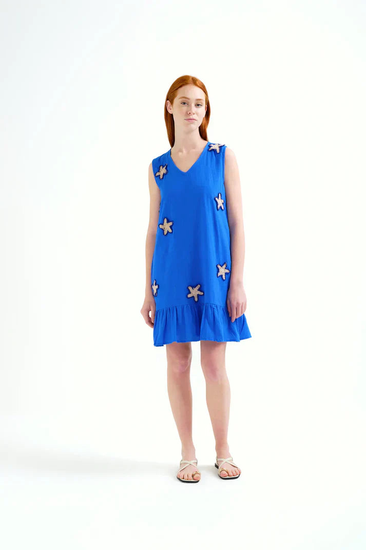 COMPAÑIA FANTASTICA VESTIDO CORTO 100% ALGODON AZU