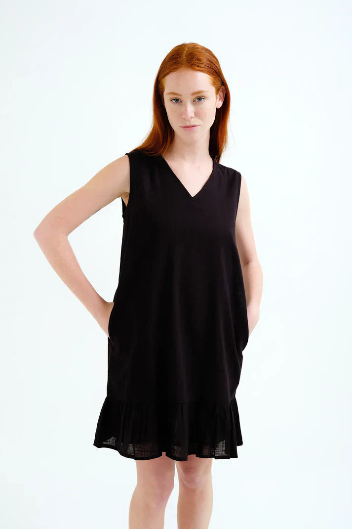 COMPAÑIA FANTASTICA VESTIDO CORTO 100% ALGODON NEGRO