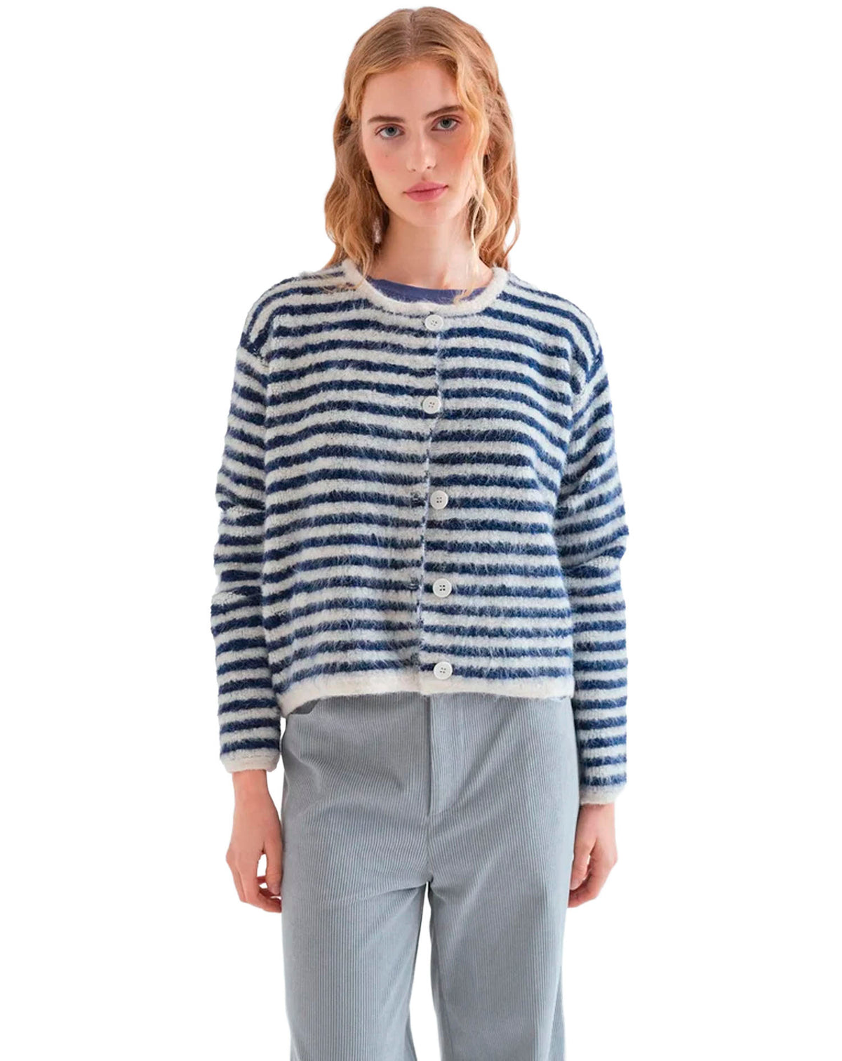 COMPAÑIA FANTASTICA CARDIGAN DE RAYAS BLANCO Y AZU