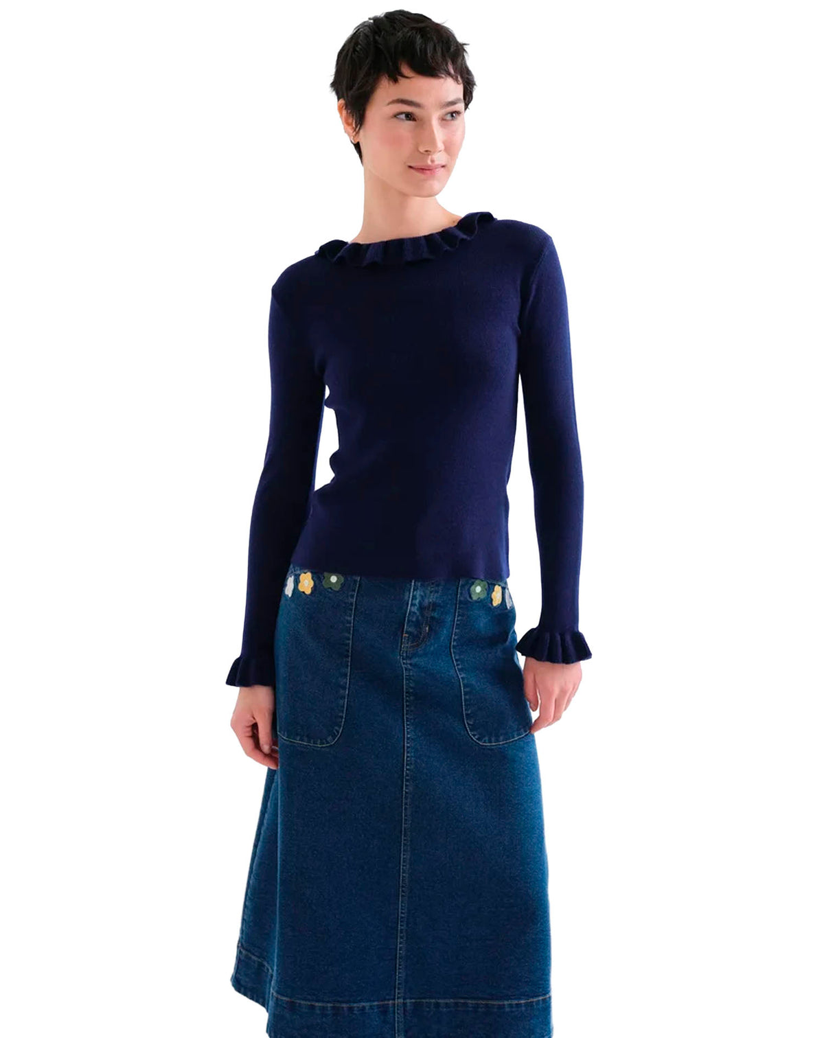 COMPAÑÍA FANTASTICA TOP CON VOLANTES DE PUNTO AZUL