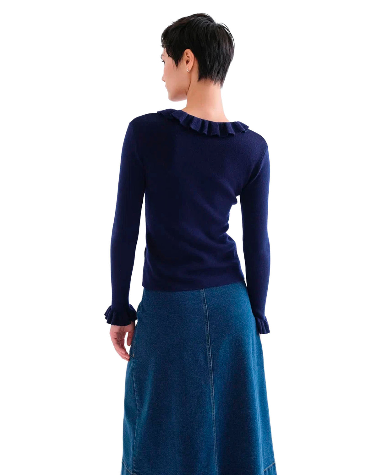 COMPAÑÍA FANTASTICA TOP CON VOLANTES DE PUNTO AZUL