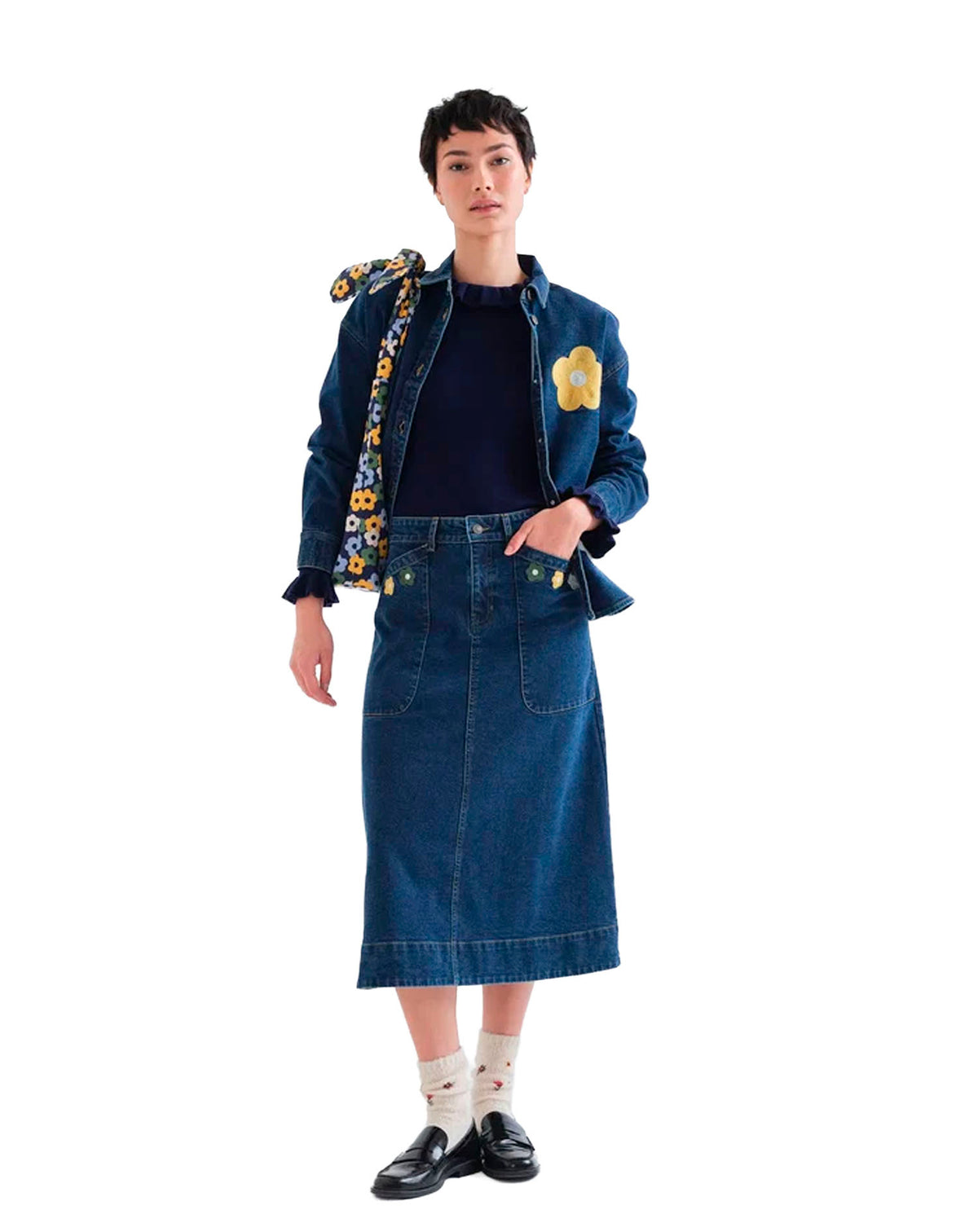 COMPAÑÍA FANTASTICA TOP CON VOLANTES DE PUNTO AZUL