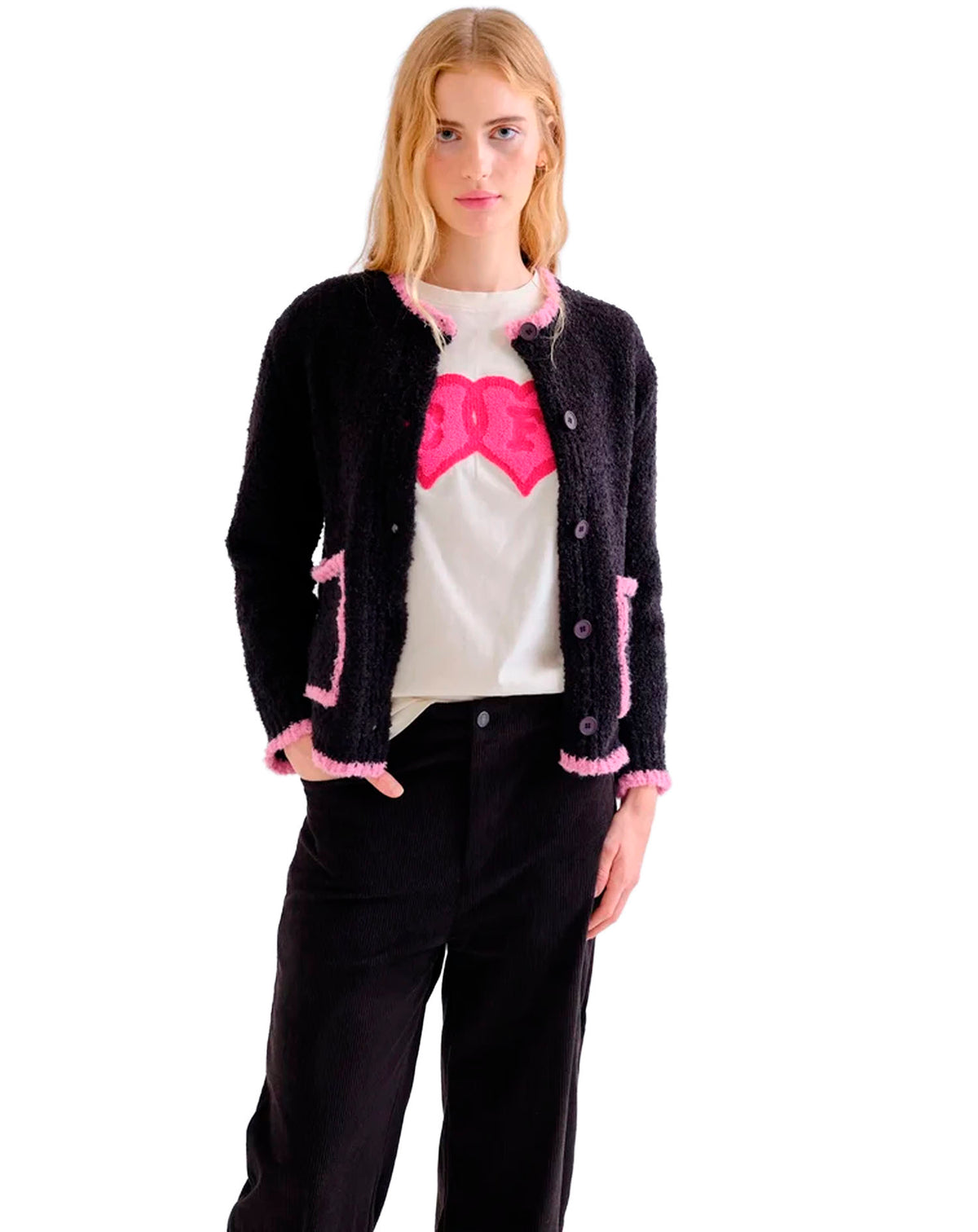 COMPAÑIA FANTASTICA CARDIGAN NEGRO CON DETALLES RO