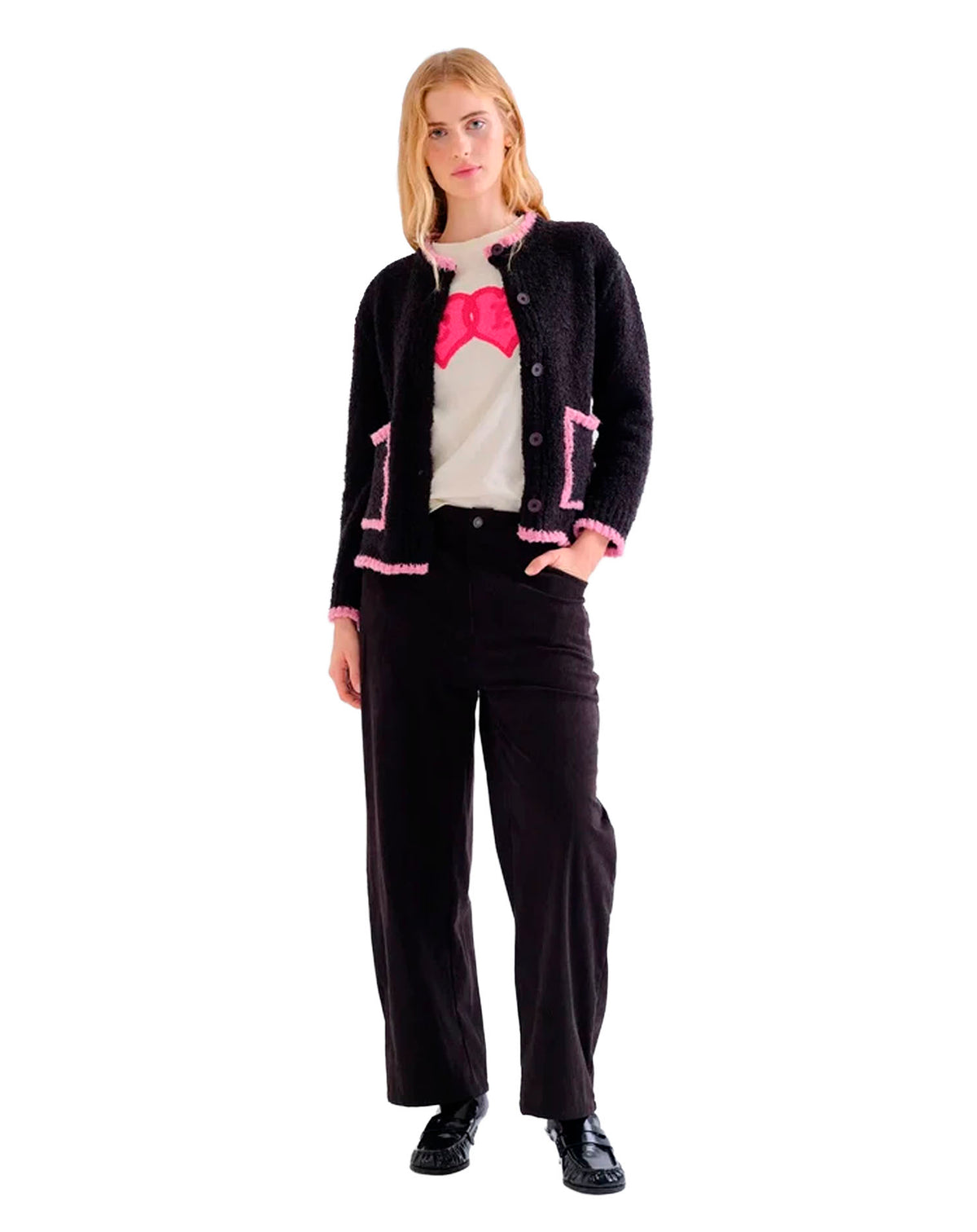 COMPAÑIA FANTASTICA CARDIGAN NEGRO CON DETALLES RO