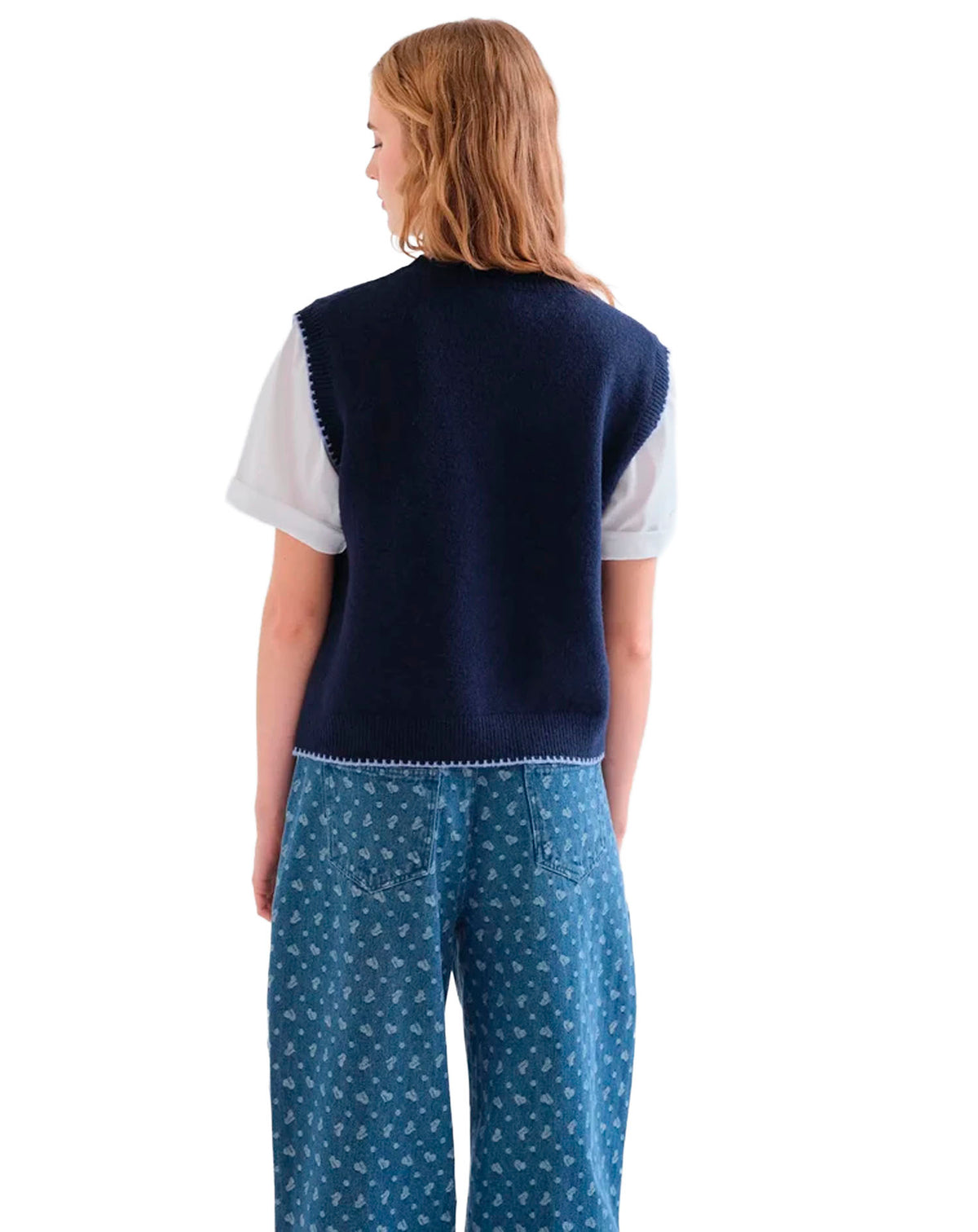 COMPAÑIA FANTASTICA CHALECO PUNTO AZUL CON DETALLE
