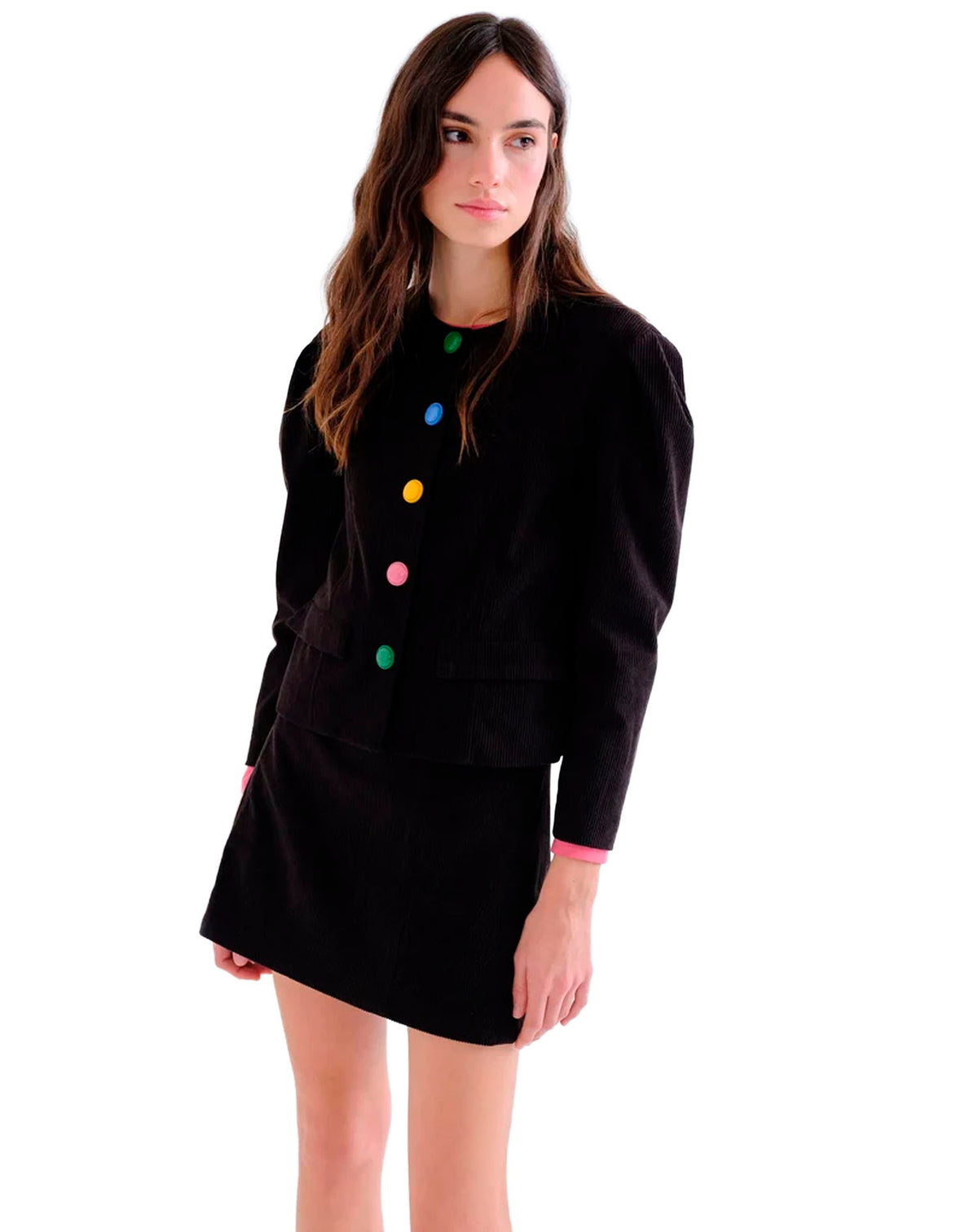 COMPAÑÍA FANTASTICA CHAQUETA DE PANA NEGRA CON BOTONES