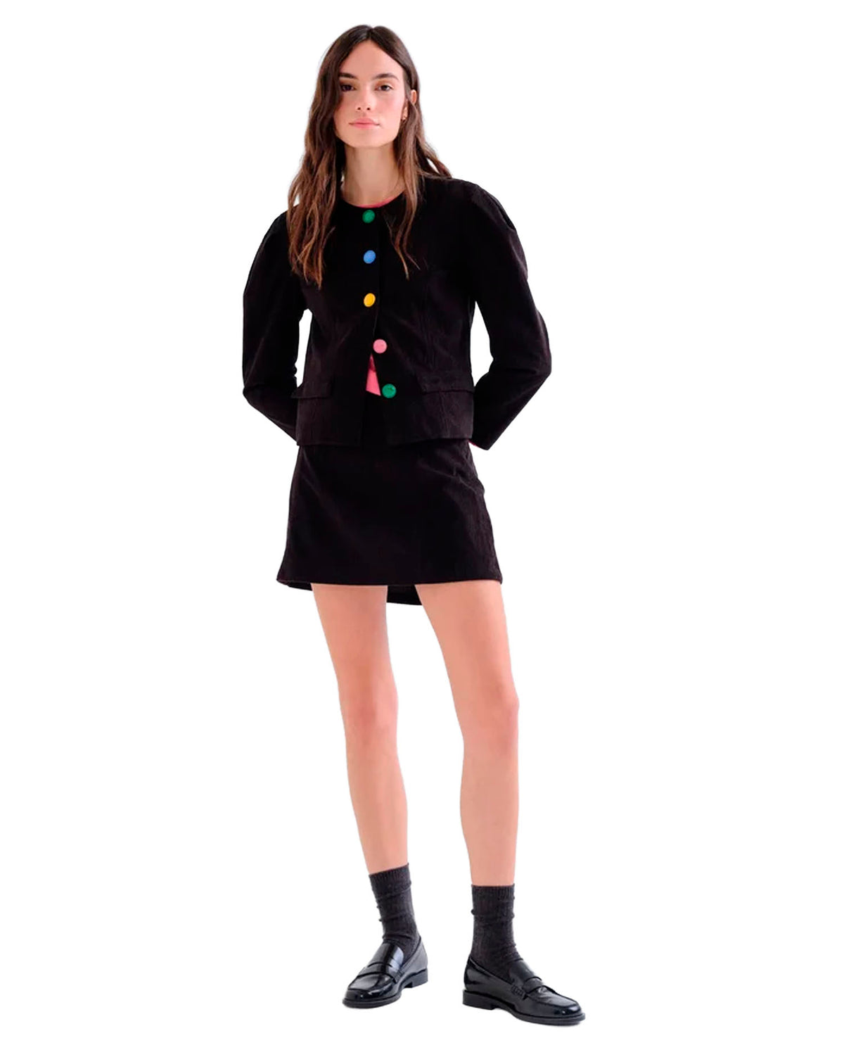 COMPAÑÍA FANTASTICA CHAQUETA DE PANA NEGRA CON BOTONES