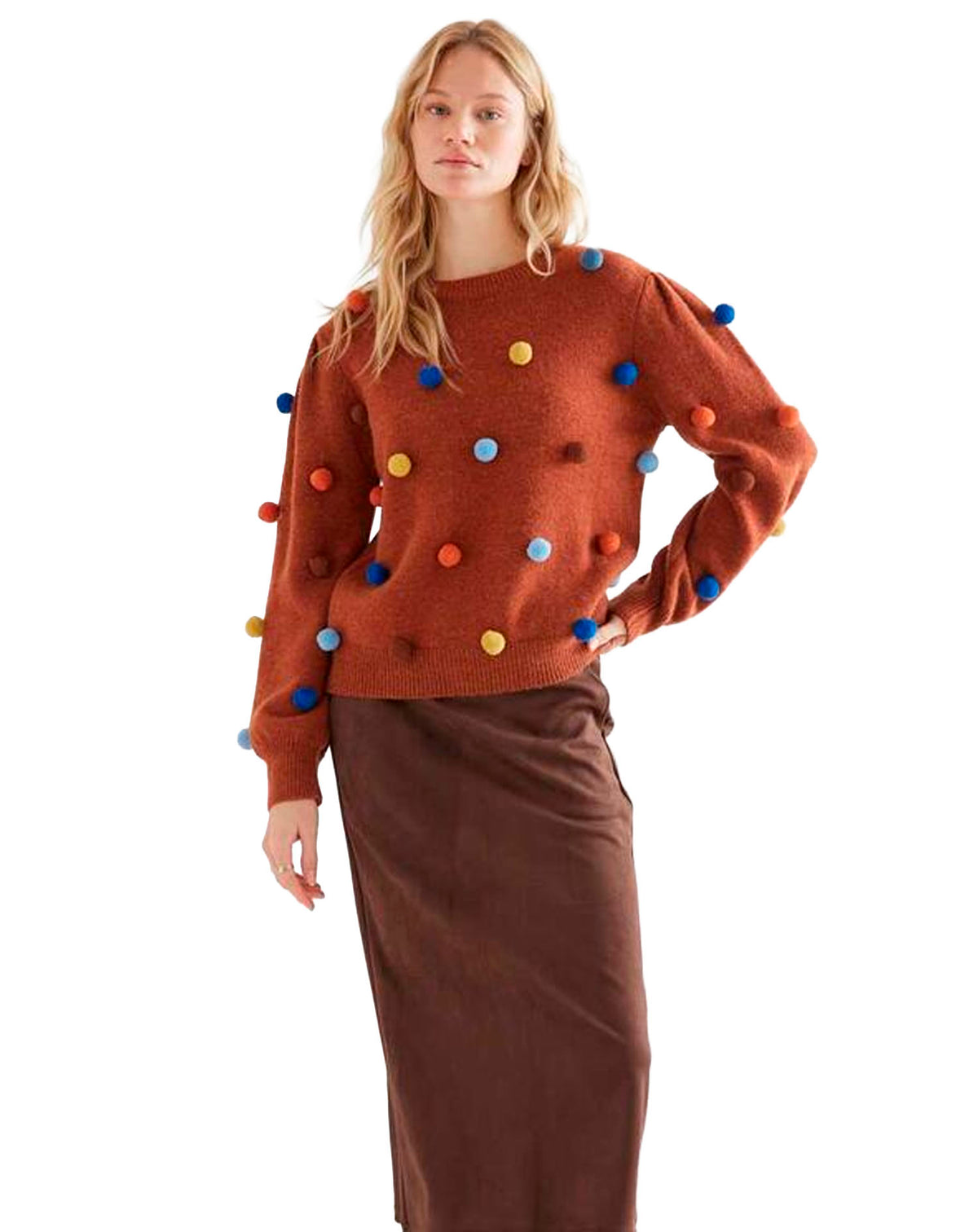 COMPAÑÍA FANTASTICA JERSEY PUNTO MARRÓN CON POMPON
