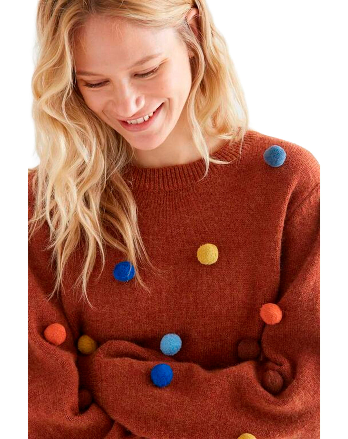 COMPAÑÍA FANTASTICA JERSEY PUNTO MARRÓN CON POMPON