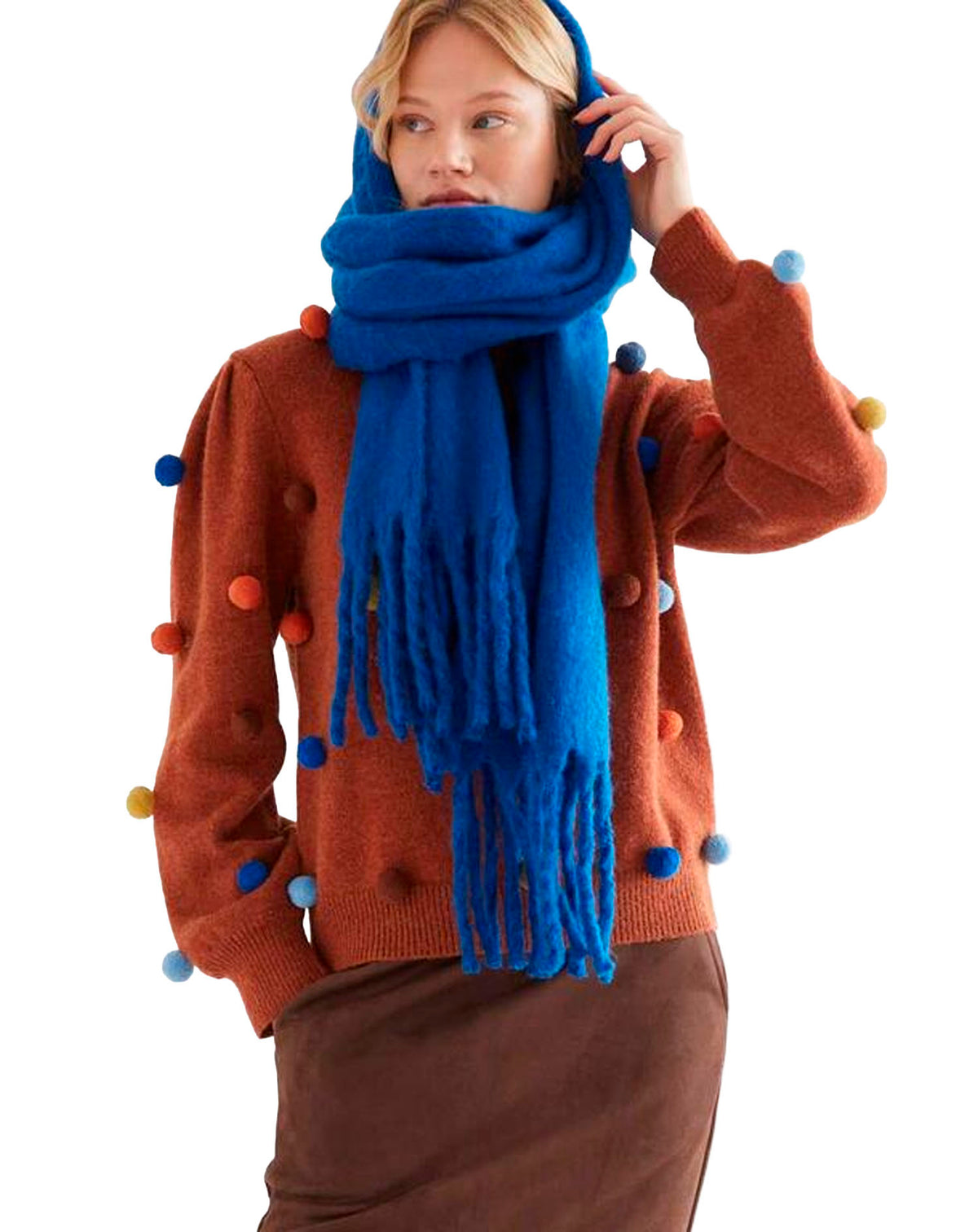 COMPAÑÍA FANTASTICA JERSEY PUNTO MARRÓN CON POMPON