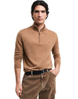 GANT EXTRAFINE MERINO WOOL HALF ZIP DK. SAND MELAN