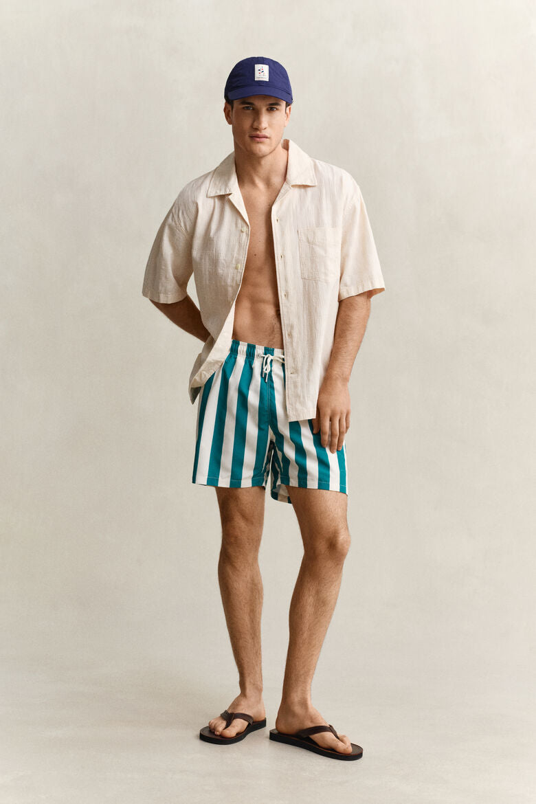 GANT BLOCK STRIPED SWIM SHORTS AQUA BLUE