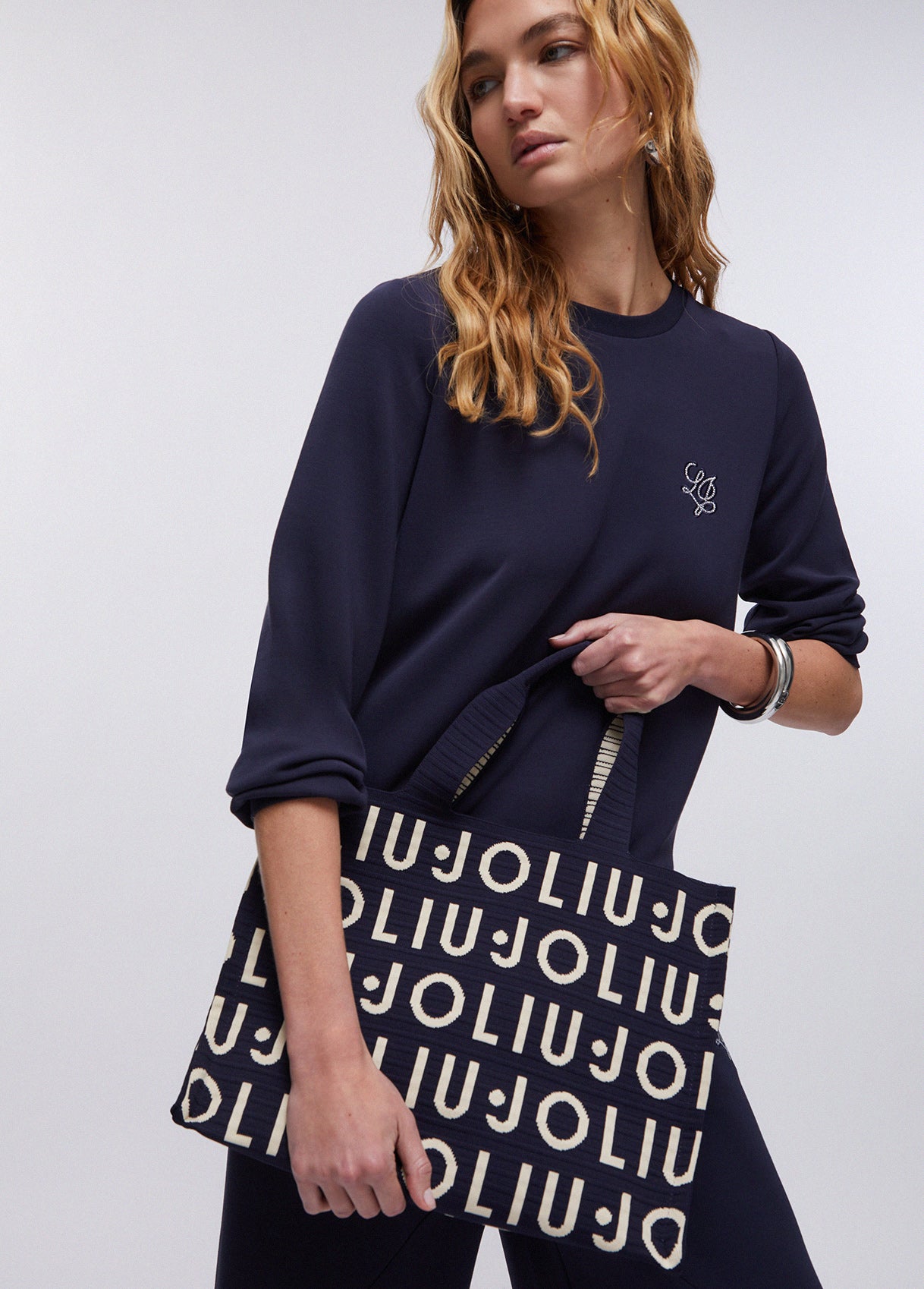 LIU JO L TOTE KNITTED LOGO BLUE SKY
