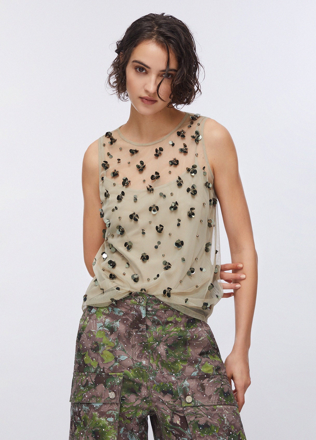 LIU JO TOP JERSEY DK OLIVE EMBROIDERIE