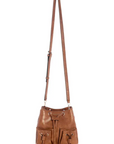 GUESS THEODORA DRAWSTRING BUCKET COGNAC