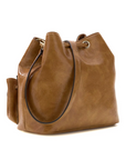 GUESS THEODORA DRAWSTRING BUCKET COGNAC