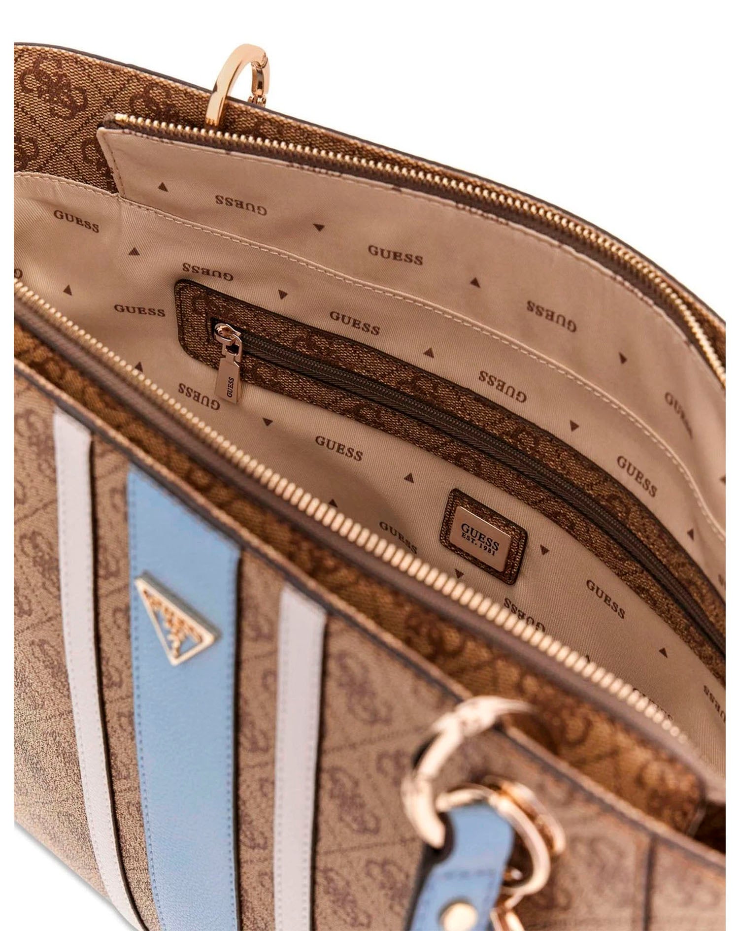 GUESS NOELLE II TOTE LATTE LOGO/LIGHT BLU