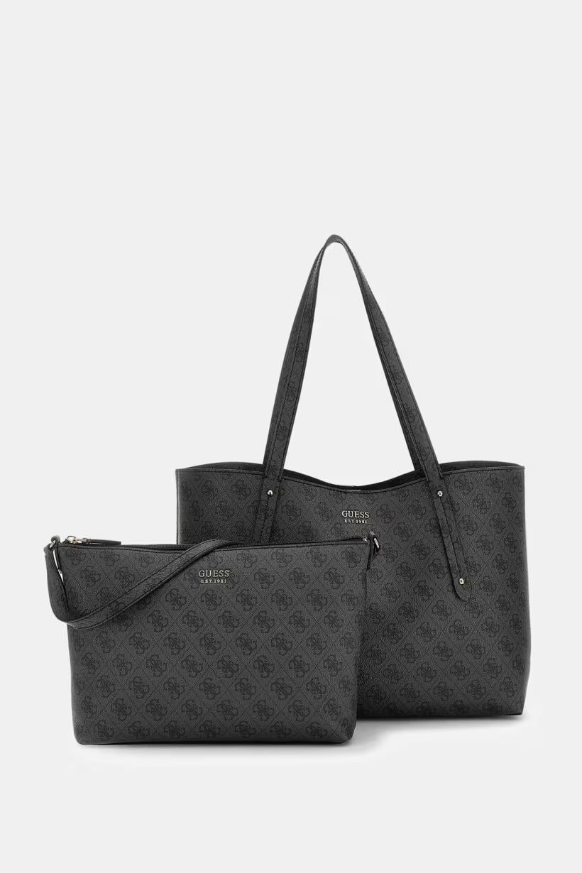 GUESS N BRENTON TOP ZIP TOTE COAL LOGO