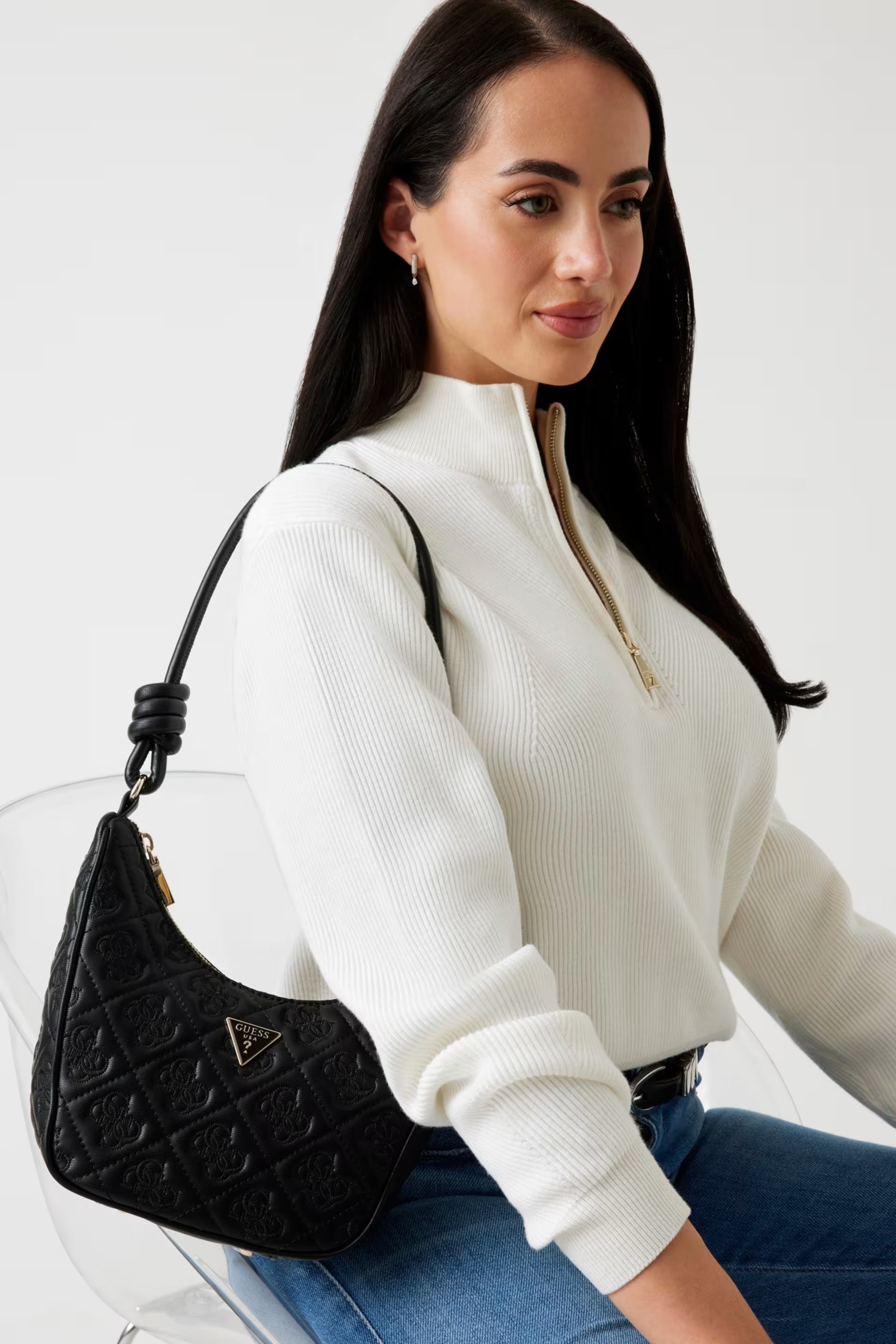 GUESS ADELASIA TOP ZIP SHOULDER BAG BLACK