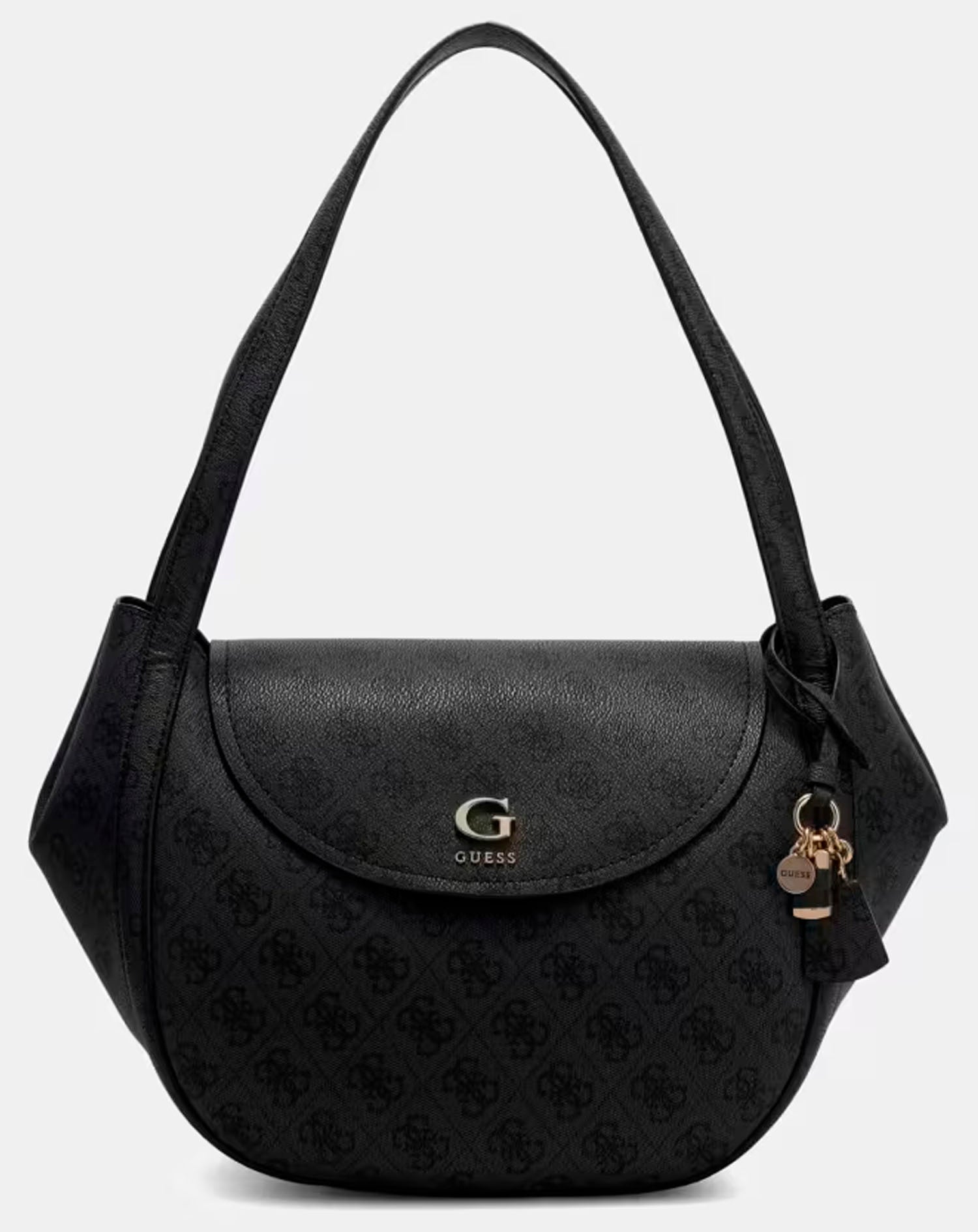 GUESS COLEEN LOGO FLAP SHOULDER BAG COAL LOGO