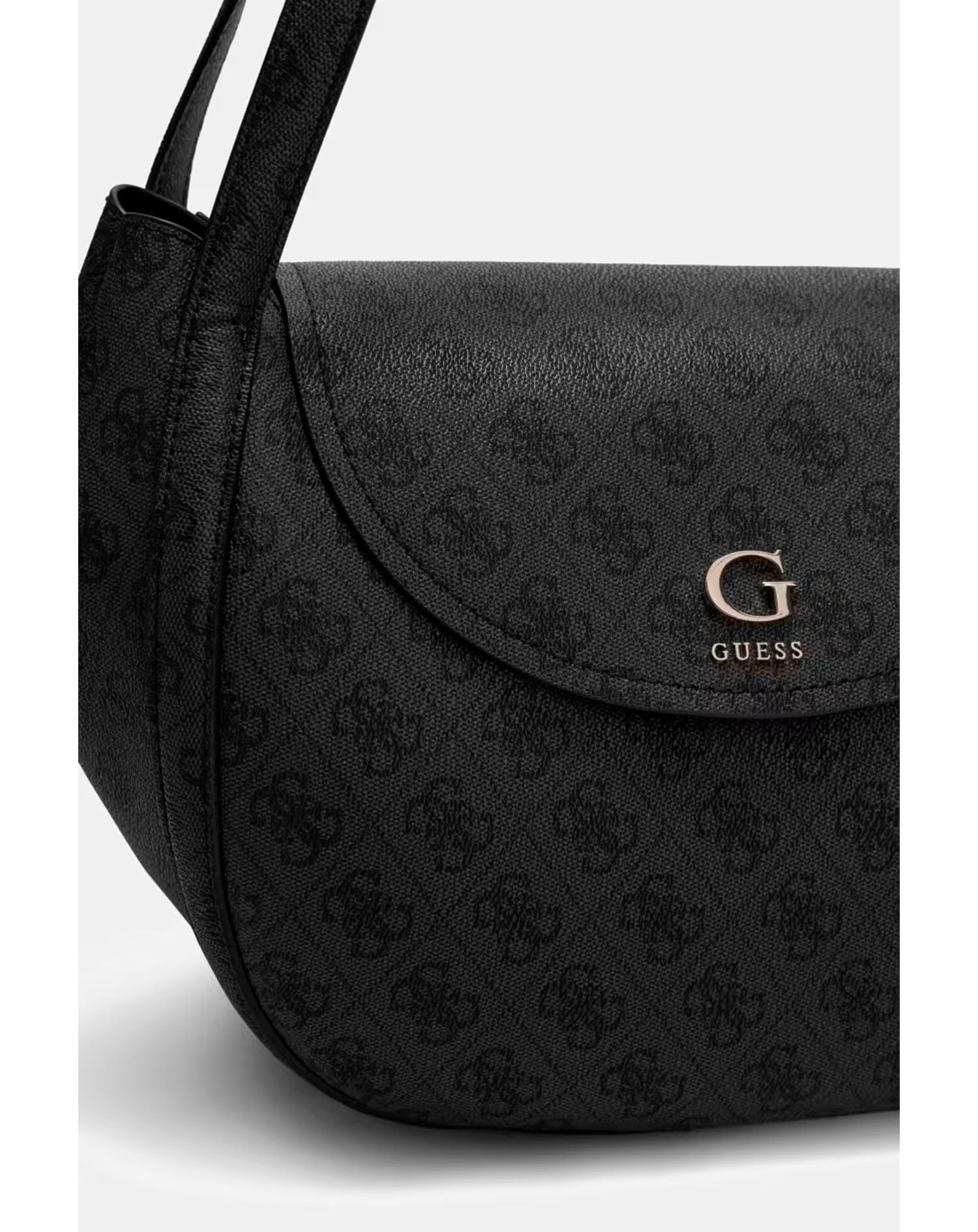 GUESS COLEEN LOGO FLAP SHOULDER BAG COAL LOGO