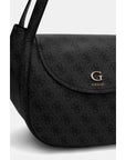 GUESS COLEEN LOGO FLAP SHOULDER BAG COAL LOGO