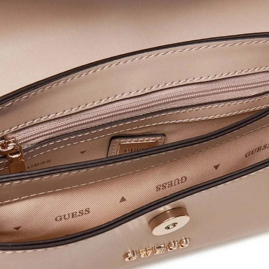 GUESS QUEENSLAND TOP HANDLE FLAP WHITE TAUPE